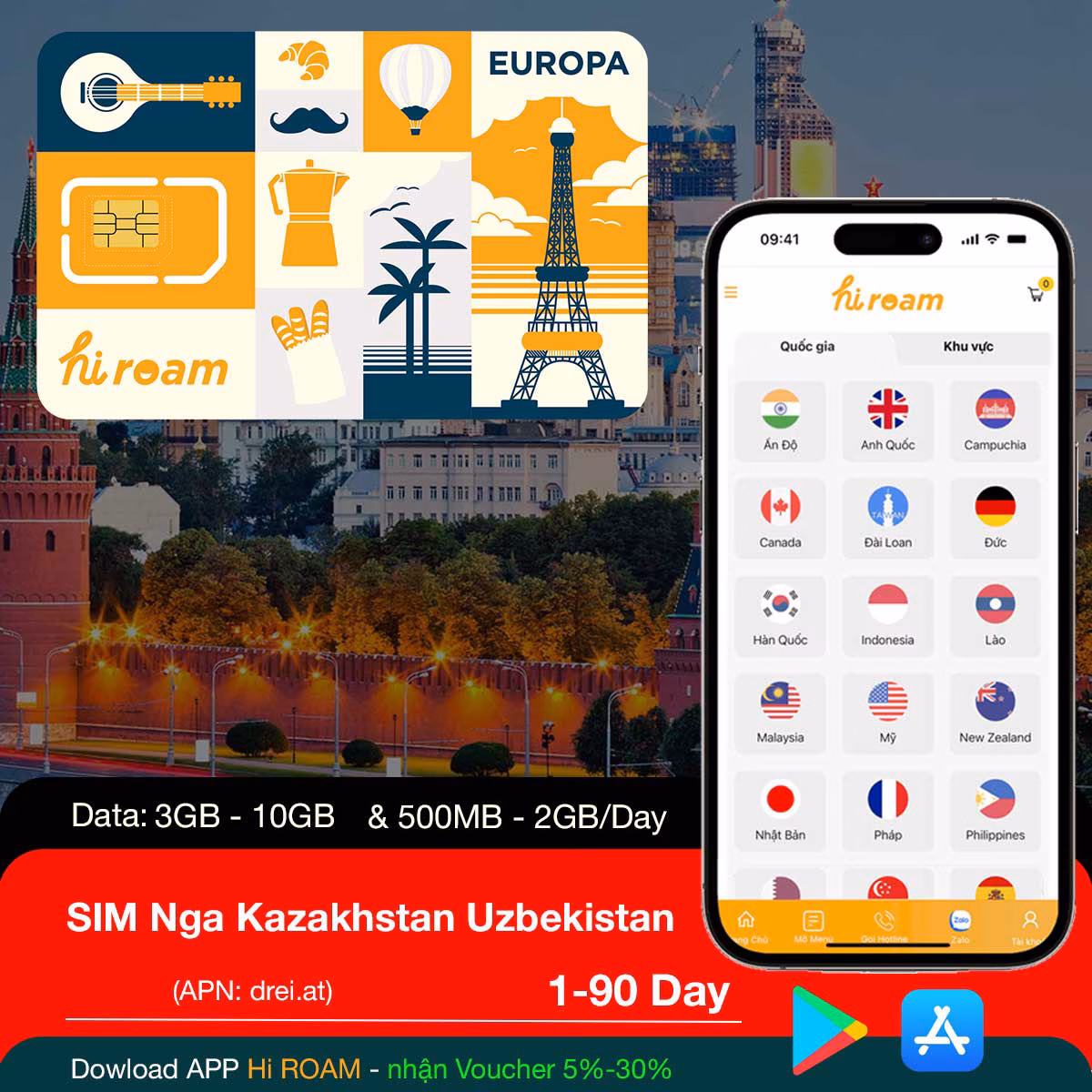SIM 3 Nước Nga Kazakhstan Uzbekistan